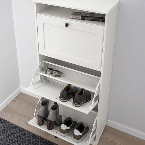 IKEA 　美品　開閉式シューズボックス　三段 イケア（IKEA） シューズボックス3段 ホワイト 白 61x30x130cm