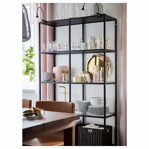 イケア（IKEA） シェルフユニット ブラックブラウン ガラス 100x175cm