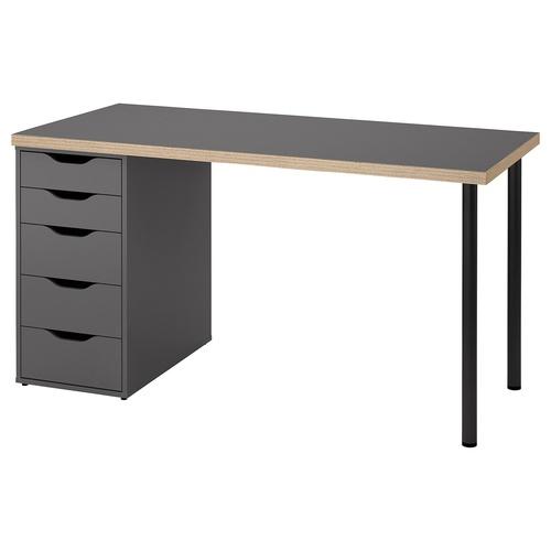 イケア（IKEA） デスク グレー/木目調 ブラック 140×60cm big89585381