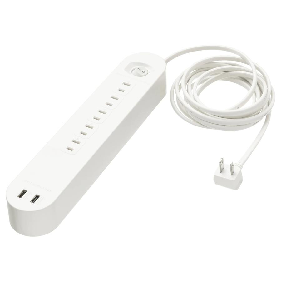 イケア（IKEA） 電源タップ 5個口 USBポート2口付き ホワイト 白 3.0m