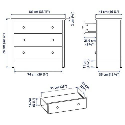 イケア（IKEA） チェスト（引き出し×3） ホワイト 転倒防止機能付き