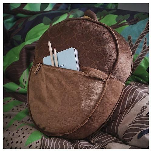 イケア（IKEA） クッション ポケット付き ドングリ形 ブラウン 32x37cm