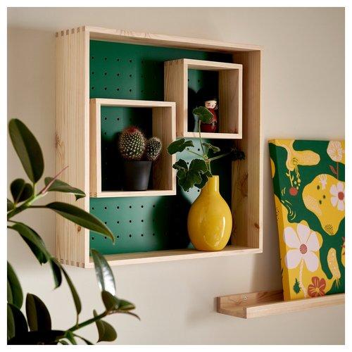 【緑子】折り畳み式ディスプレイシェルフ イケア（IKEA） ディスプレイシェルフ パイン材/グリーン 45×45cm
