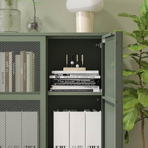 イケア（IKEA） キャビネット 扉付 グレーグリーン 緑 メッシュ