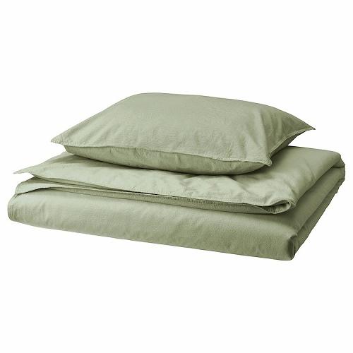 イケア（IKEA） 掛け布団カバー＆枕カバー グレーグリーン シングル