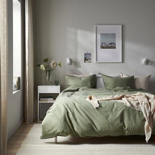 イケア（IKEA） 掛け布団カバー＆枕カバー グレーグリーン シングル