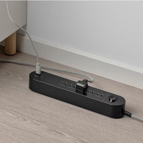 イケア IKEA 電源タップ 5個口 USBポート2口付き ブラック