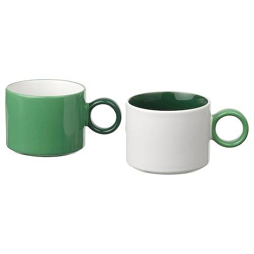 【保証期間内の美品】マグヒーリークラッシック イケア（IKEA） マグ ホワイト グリーン 300ml 2ピース m30561829