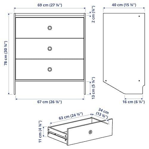 チェスト　IKEA イケア（IKEA） ラックネス チェスト 引き出しx3 ホワイト 壁取り付け