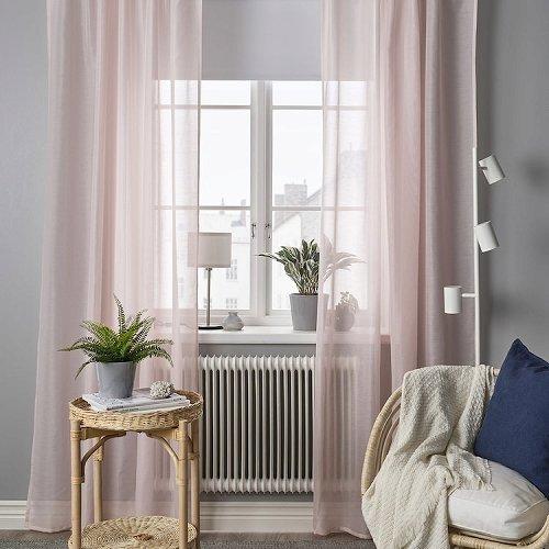 イケア（IKEA） レースカーテン1組 ヘディングテープ付き ピンク