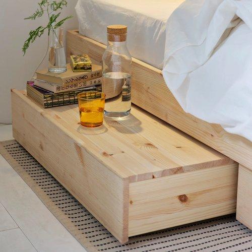 イケア（IKEA） ベッド下収納ボックス2個、トレイ2個 パイン材
