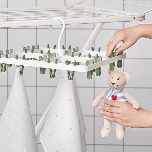 イケア（IKEA） 物干し用ハンガー 洗濯バサミ24個付き グリーン