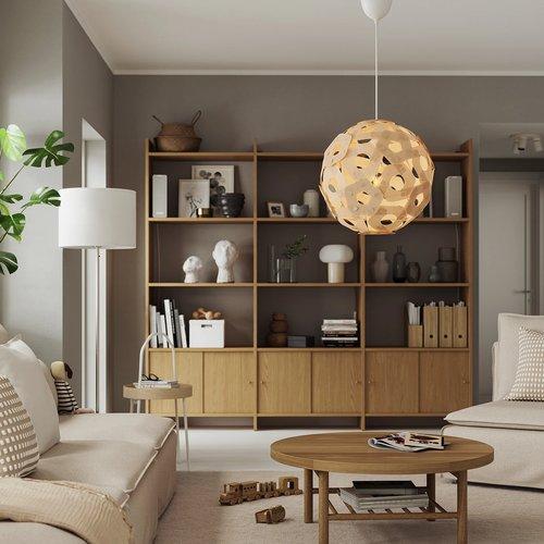 【廃盤・入手困難】IKEA ペンダントライト 北欧デザイン ファブリックシェード イケア（IKEA） ペンダントランプシェード バーチ材突き板 48 cm