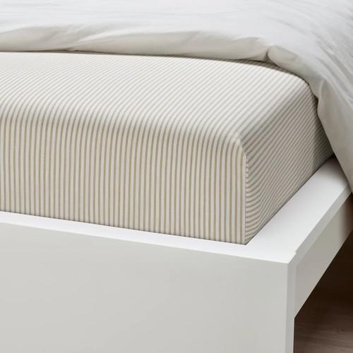 イケア（IKEA） ボックスシーツ ホワイト ベージュ/ストライプ ダブル