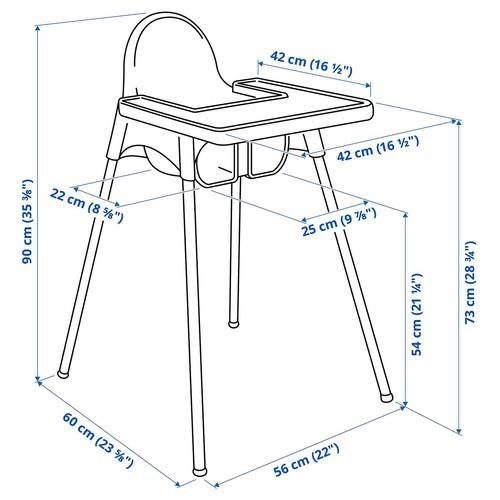 イケア（IKEA） ハイチェア トレイ付き ホワイト白 / 脚ホワイト