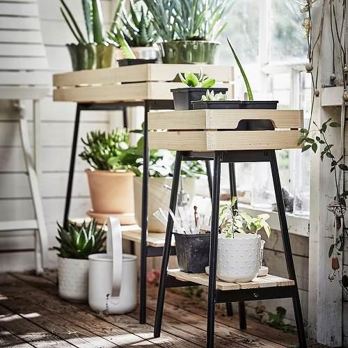 イケア（IKEA） プラントスタンド パイン材 ブラック 67cm m60426340