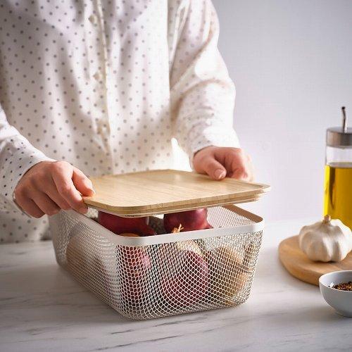 イケア（IKEA） 食品保存バスケット メタル ホワイト 30x20x11cm