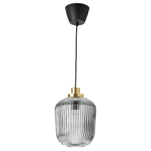 イケア IKEA ペンダントランプ 真ちゅう グレークリアガラス22cm