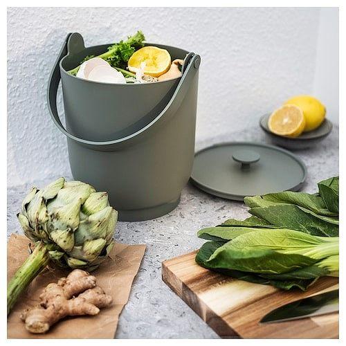 イケア（IKEA） 生ゴミ用ふた付きゴミ箱 グレーグリーン 4L m70567004