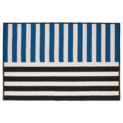 イケア（IKEA） ラグ パイル短 ブルー ブラック ストライプ 60x90cm
