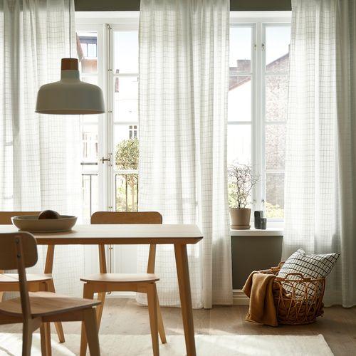 イケア（IKEA） 遮像・採光カーテン 1組 ホワイト ホワイト グリッド