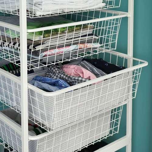 LOWYA ホワイト金属製シェルフ ワイヤーバスケット付き イケア（IKEA） ワイヤーバスケット ホワイト 50x51x15cm m80431331