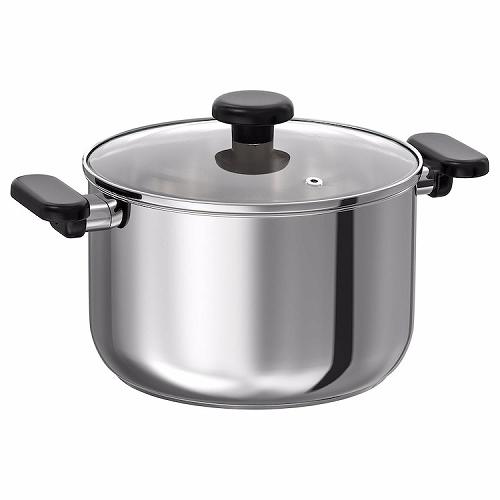 ステンレススチール 蓋付き鍋 直径約40cm イケア（IKEA） 鍋 ふた付き クリアガラス ステンレススチール 5L