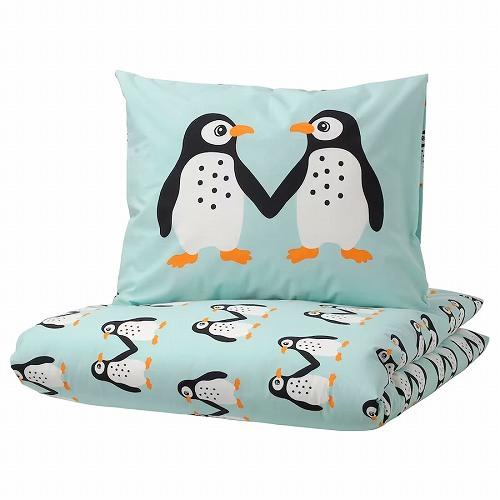 イケア（IKEA） 掛け布団カバー＆枕カバー ペンギン模様 ライト