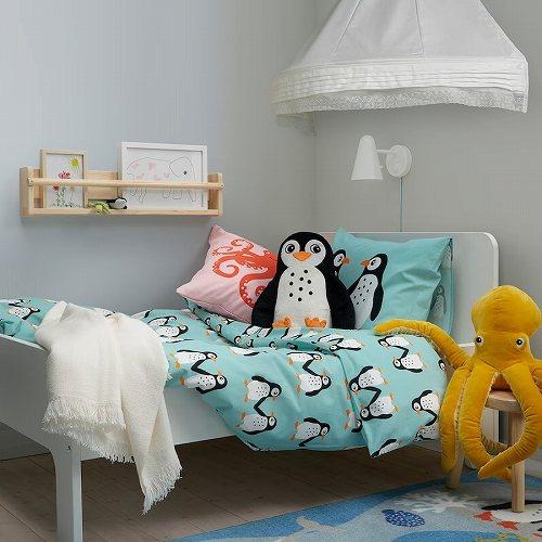 イケア（IKEA） 掛け布団カバー＆枕カバー ペンギン模様 ライト