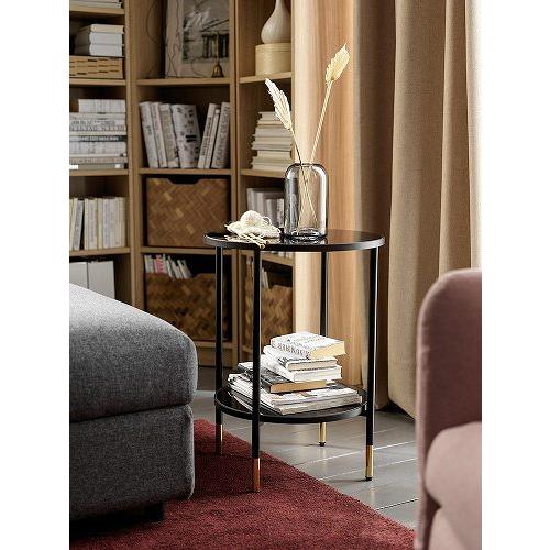イケア IKEA サイドテーブル ブラック ガラス 45cm m90537186