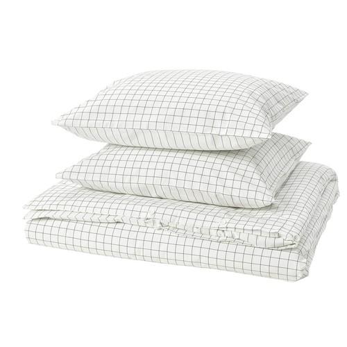 イケア（IKEA） 掛け布団カバー＆枕カバー2枚 ホワイト/チャコール