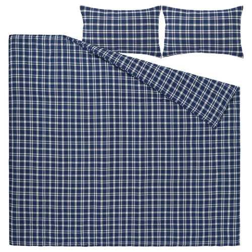 イケア（IKEA） 掛け布団カバー＆枕カバー2枚 ダークブルー/チェック