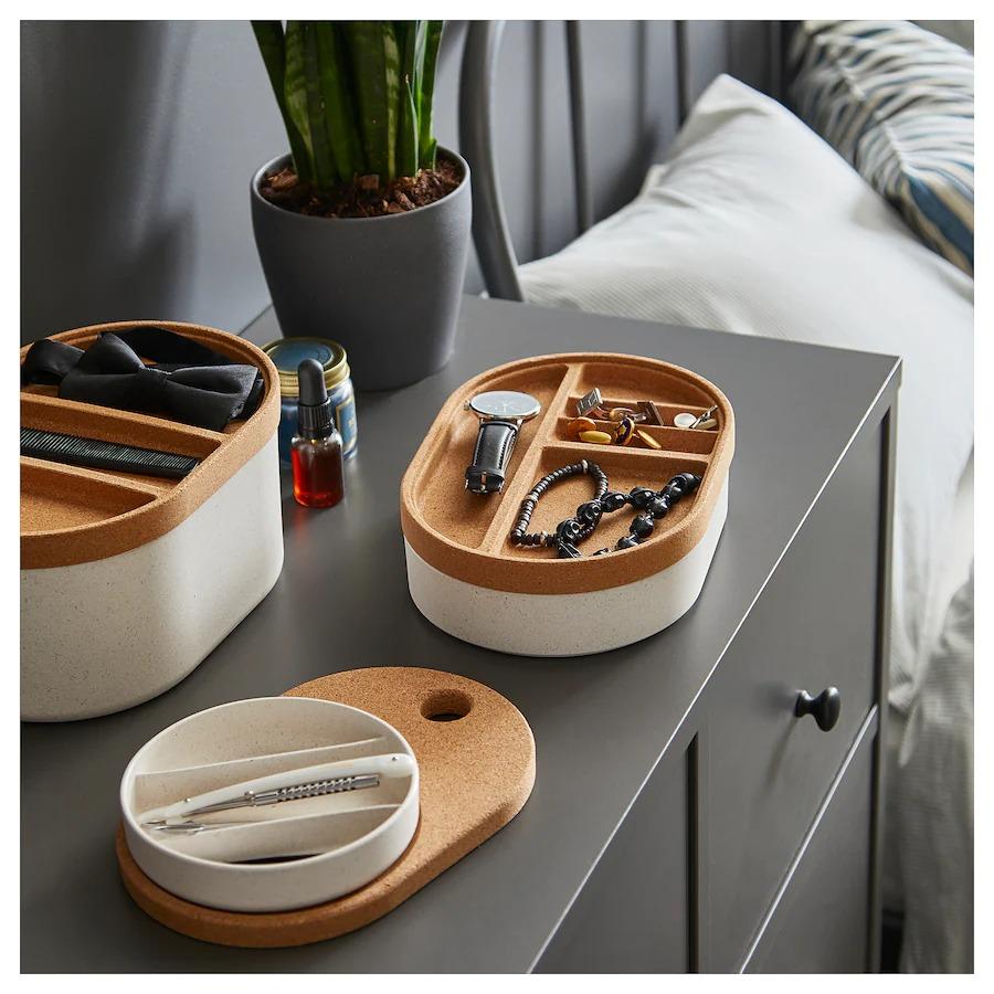 イケア（IKEA） 収納ボックス ミラーのふた付き プラスチック コルク