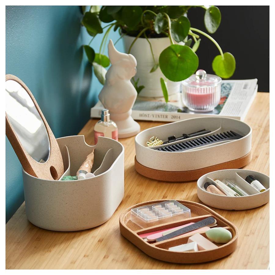 イケア（IKEA） 収納ボックス ミラーのふた付き プラスチック コルク