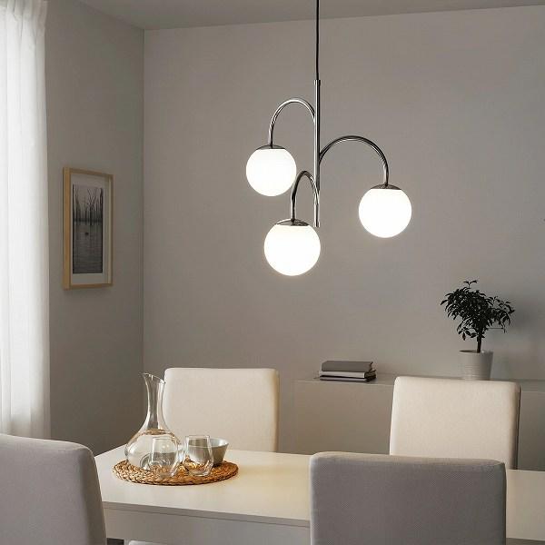 イケア（IKEA） ペンダントランプ 3アーム クロムメッキ オパール