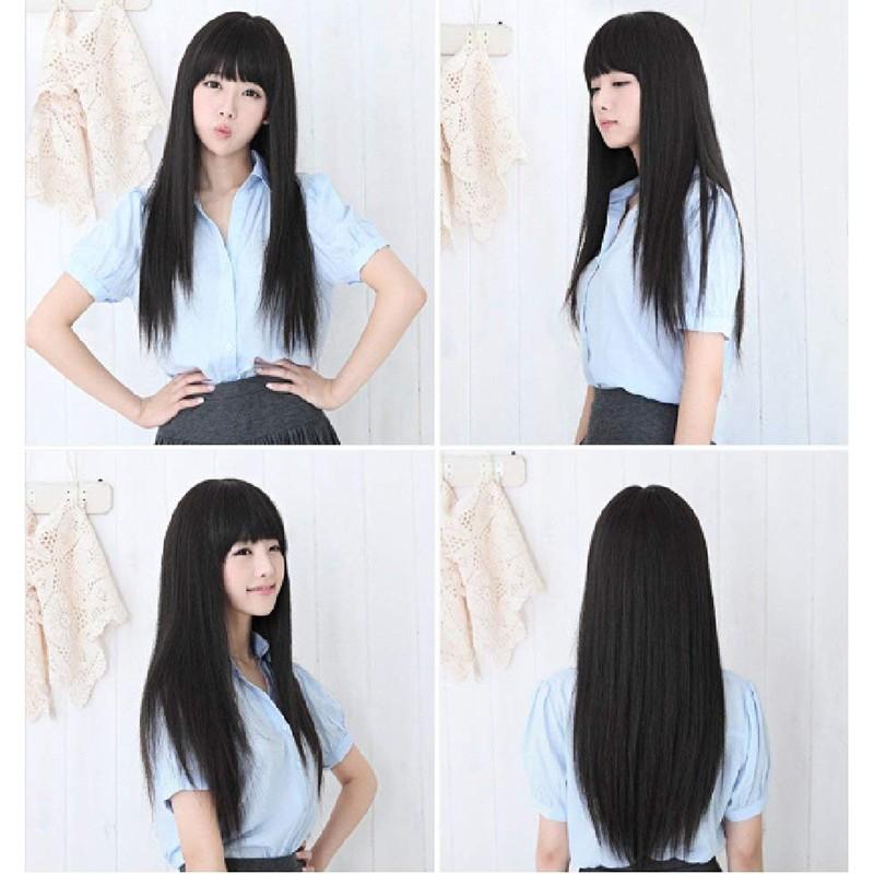 ウィッグ ロング ストレート フルウィッグ 黒髪 ぱっつん 前髪 ウイッグ 自然 黒 コスプレ かつら ハロウィン 70cm Jp1528 クレア 通販 Yahoo ショッピング