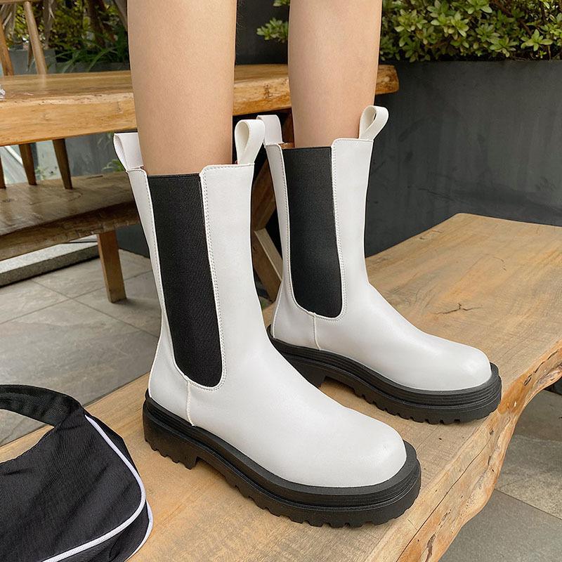 サイドゴアブーツ ミドルブーツ レディースシューズ ワークブーツ チェルシーブーツ ラウンドトゥ 厚底シューズ 秋冬 白 黒 オフィスカジュアル 通勤 M169 クレア 通販 Yahoo ショッピング