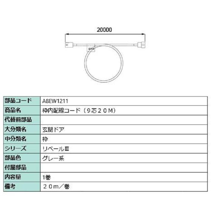 枠内配線コード(9芯20M) / 1巻入り 部品色：グレー系 A8EW1211 交換用 部品 新日軽 LIXIL リクシル TOSTEM トステム | 