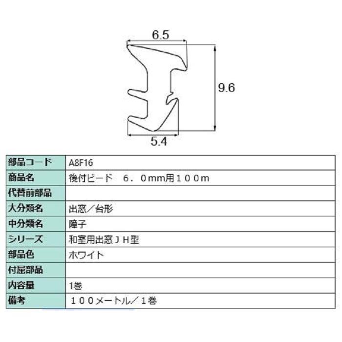 後付グレイチングビード 100m / 1巻 部品色：ホワイト A8F16 交換用 部品 LIXIL リクシル TOSTEM トステム | LIXIL