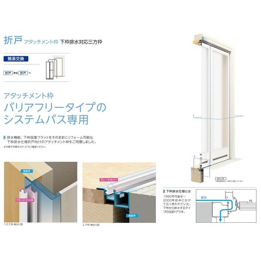 ドアリモ浴室ドア 折戸 アタッチメント枠 下枠排水対応三方枠 ドアリモ浴室ドア 折戸 アタッチメント枠 下枠排水対応三方枠
