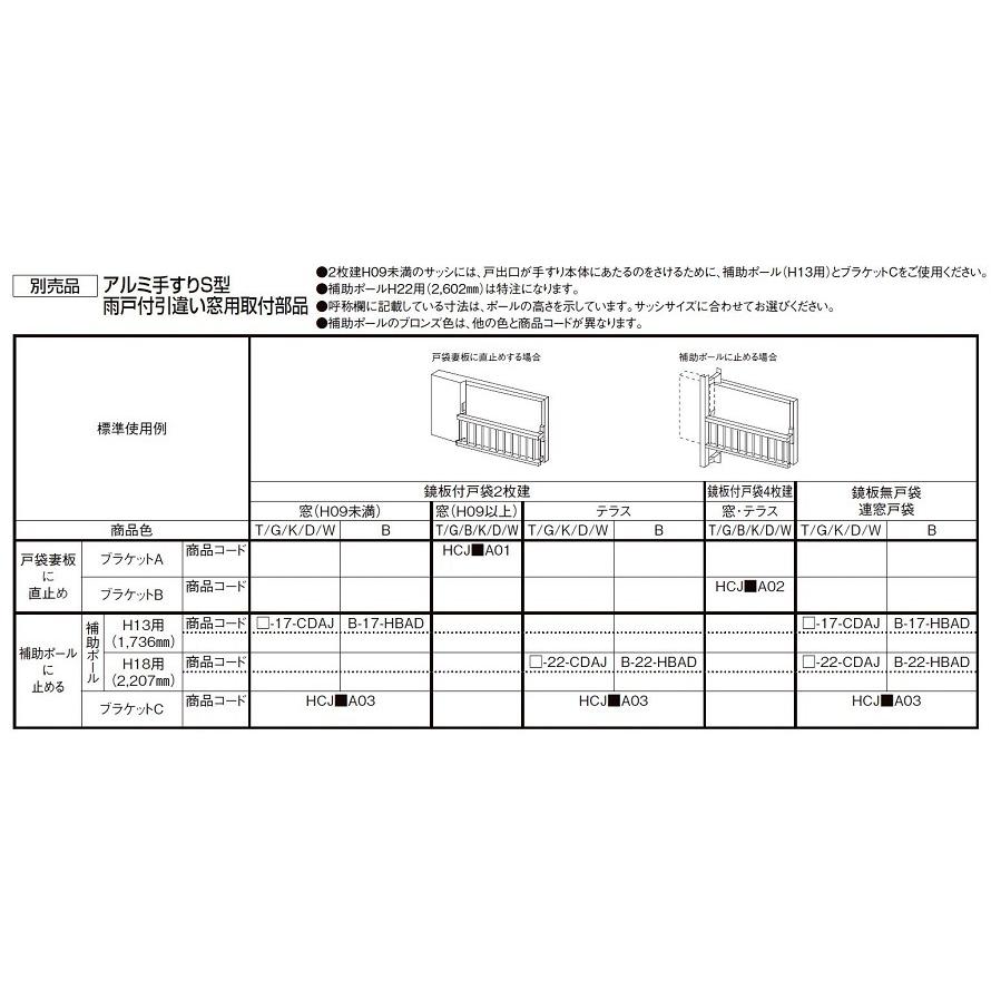 アルミ手すりS型 雨戸付引違い窓 半外付型用 16012 手すりW：1,745mm × 手すりH：1,200mm LIXIL リクシル TOSTEM トステム |  | 02