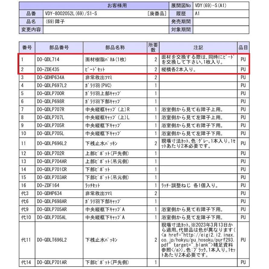 交換用樹脂パネル DO-QDL714 / 1枚入り LIXIL リクシル TOSTEM トステム | LIXIL | 01