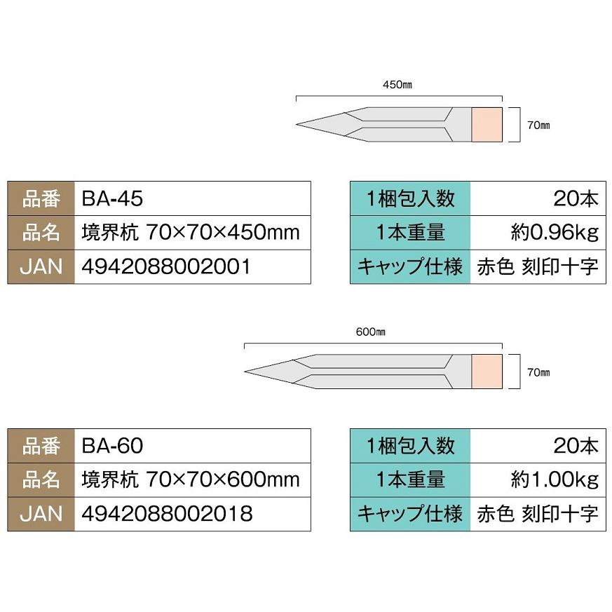 樹脂製 境界杭 A-45 / 45mm × 45mm × 450mm 20本入り 大研化成工業 |  | 04
