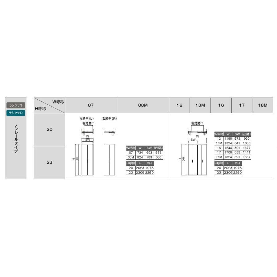 ラシッサDキナリモダン クローゼットドア 折戸ノンレールタイプ 4枚折戸 AKCN-LAA 1723 W：1，708mm × H：2，306mm ノンケーシング / ケーシング LIXIL TOSTEM_6