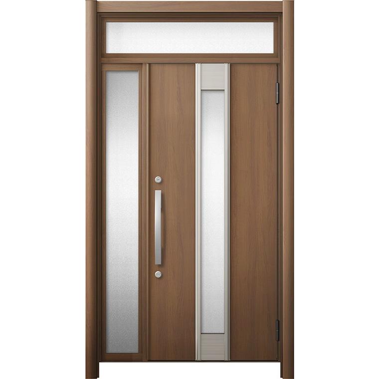 リシェント 玄関ドア3 断熱仕様 / 非防火 K4 M77型 木目調 片袖ランマ付 特注サイズ W：872〜1,446mm × H：1,974〜2,600mm カバー工法 LIXIL TOSTEM