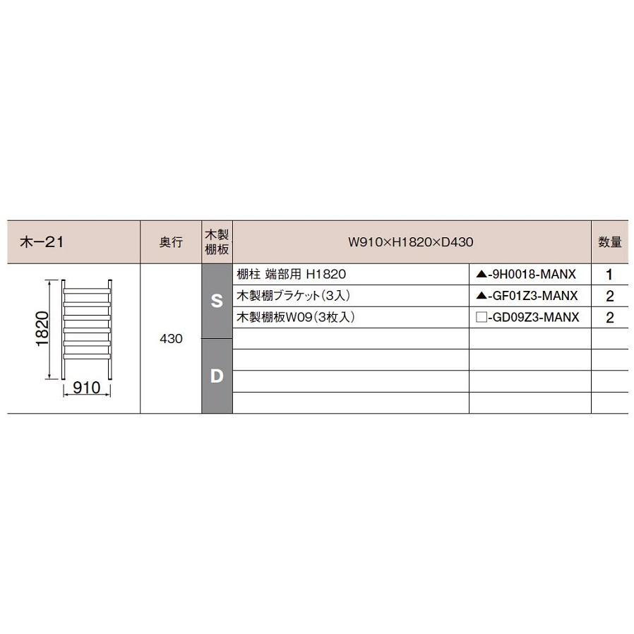 すっきり棚 居室 / オープンスペース 木製棚板プラン 木-21 W：910mm × H：1，820mm × D：430mm LIXIL リクシル TOSTEM トステム_2