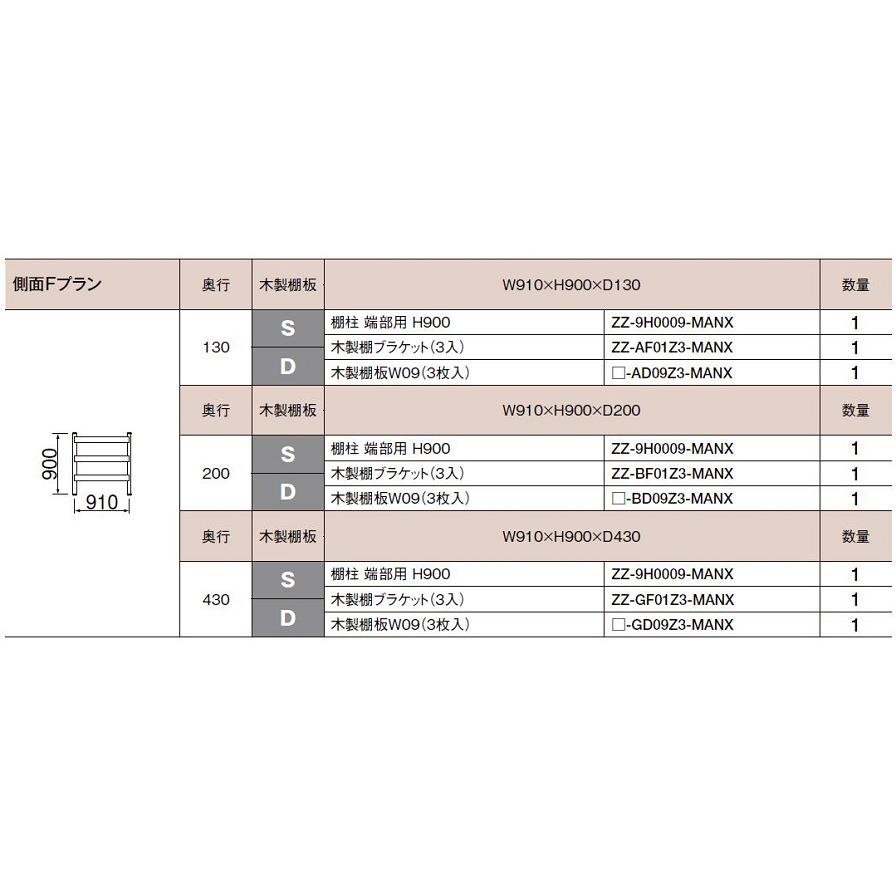 LIXIL（リクシル） すっきり棚 収納内部 / 木製棚板 側面Fプラン W