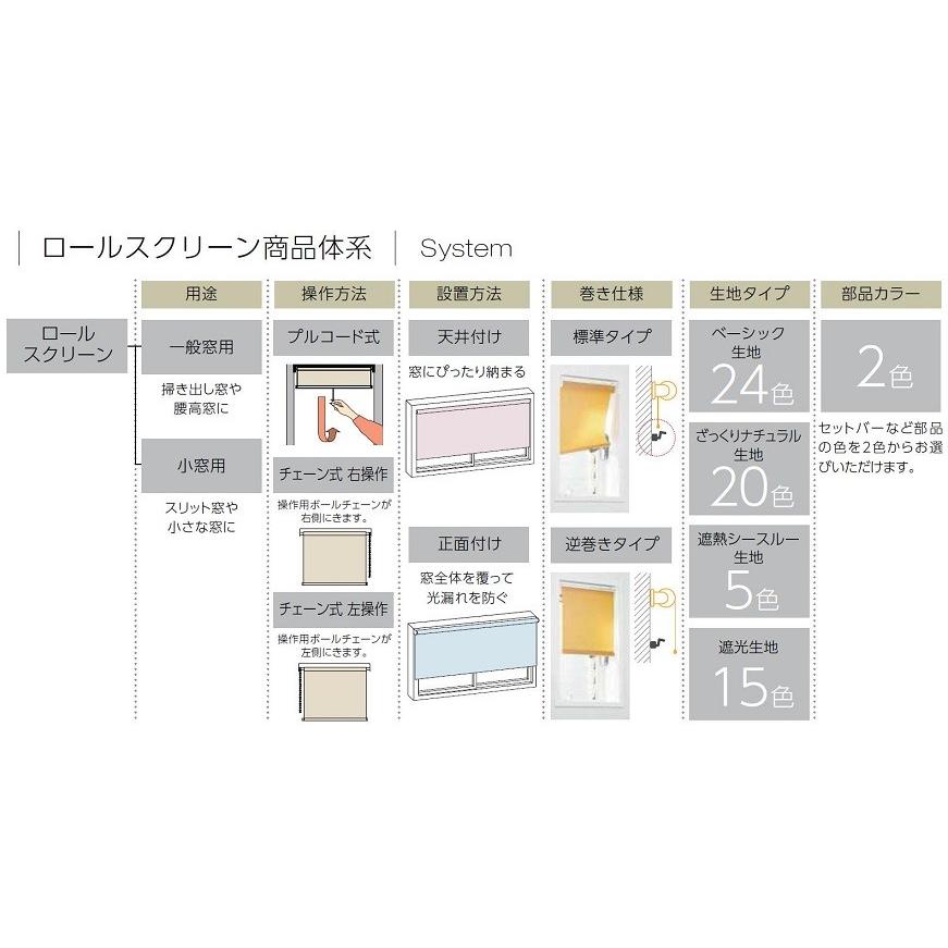 ロールスクリーン ベーシック生地 一般窓用 チェーン式 特注サイズ W