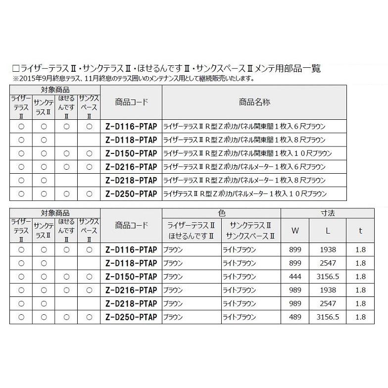 ポリカパネル 8尺 W：989mm × H：2,547mm × 厚み：1.8mm / 1枚入り 色