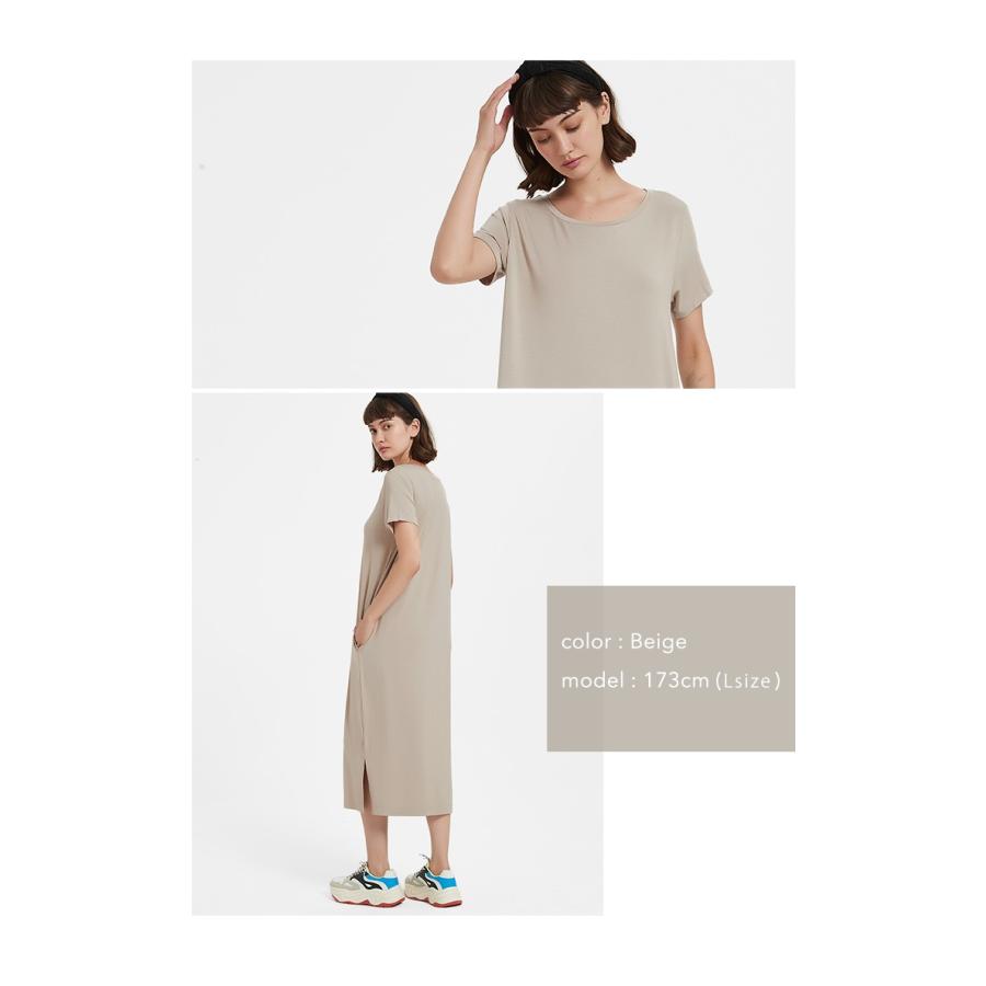 Tシャツ ワンピース ひざ下 レディース 半袖 春 ゆったり レーヨン ルームウェア Tワンピ ミディ丈 膝丈 30代 40代 ファッション 174 174 ルシェルクレール Le Ciel Clair 通販 Yahoo ショッピング